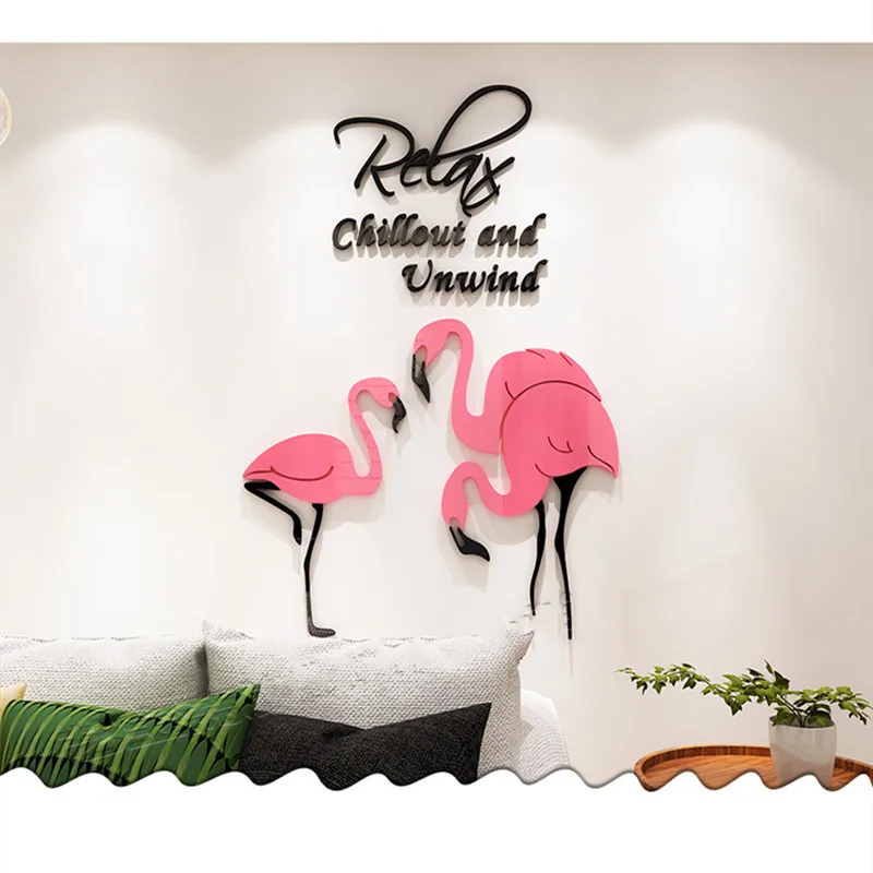 DIY Flamingo Wall Sticker For Kids Room Bedroom Home Living Room Decoration Bird Stickers Self-adhesive Mirror Mural Wallpaper