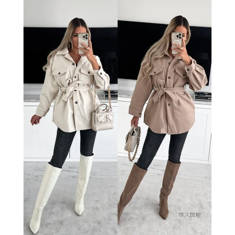 New Autumn and Winter Fashion Strapped Solid Color Woolen Jacket Women's Tops winter women coat warm 2023