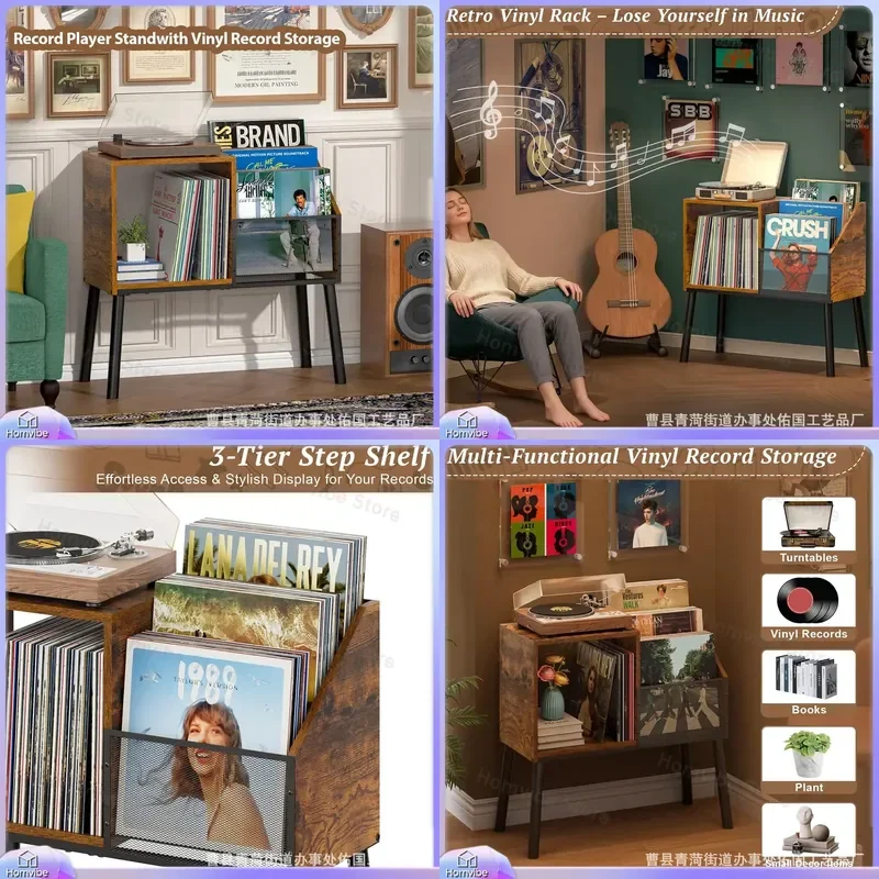 Vinyl Record Storage Cabinet CD Organizer Box Retro Music Album Holder Comic Book Display Stand Shelf for Home Decor