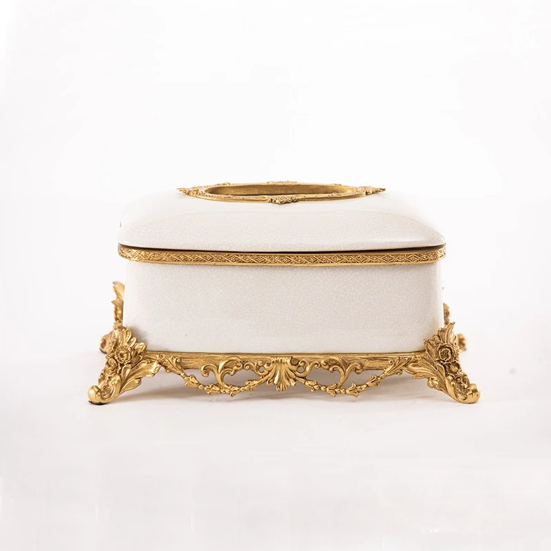 European fabric inlaid copper high-end luxury tissue box European home decoration villa living room club office meeting living