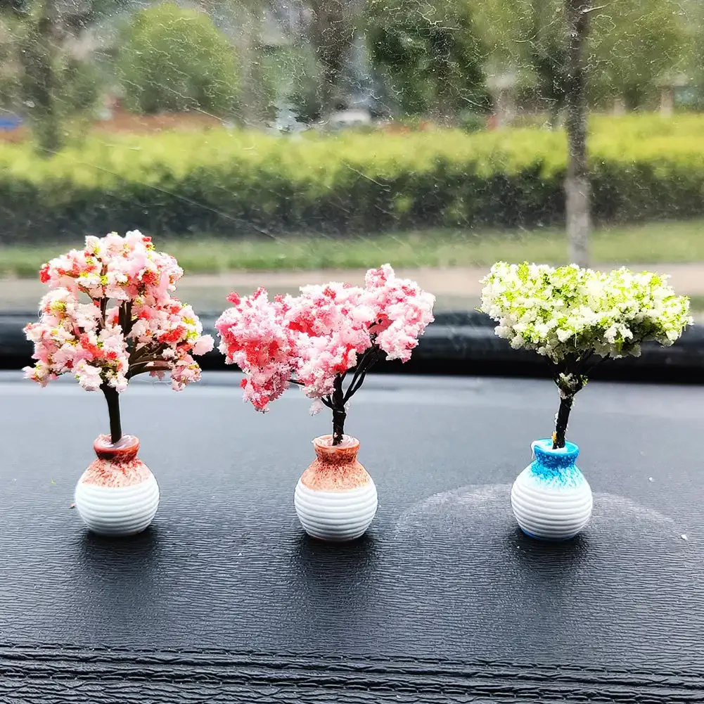 Car Interior Decorations Mini Tree Center Console Car Mounted Green Plant Accessories Simulated Flower Decoration For Girls Gift