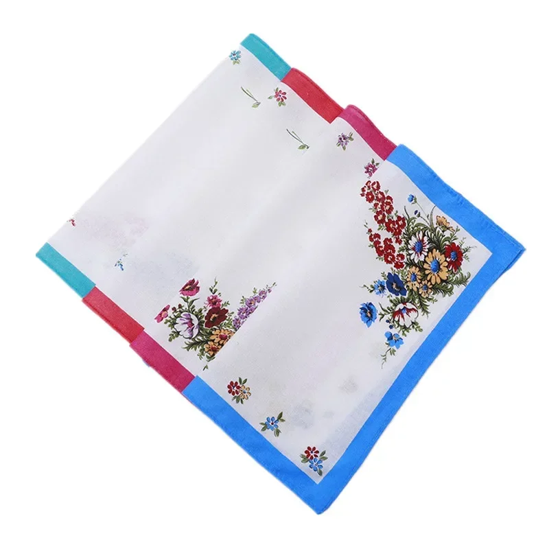 6Pcs 28x28cm 100% Cotton Flower Women Lady Handkerchiefs Sweat Wiping Square Scarf Reusable Hand Towel Wedding Party Gift