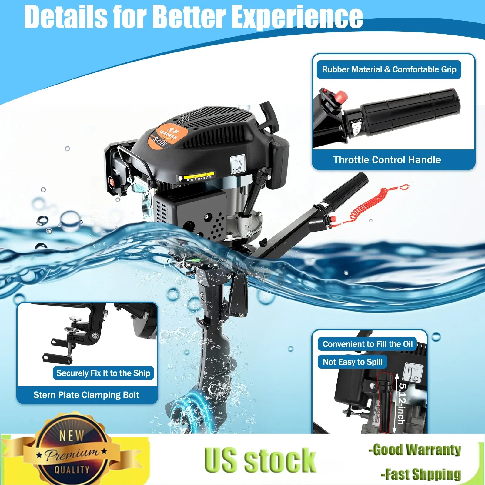 

4-stroke 6HP 140CC Single Cylinder air-cooled gasoline short shaft outboard engine TCI Ignition System Robust & Wear-resistant