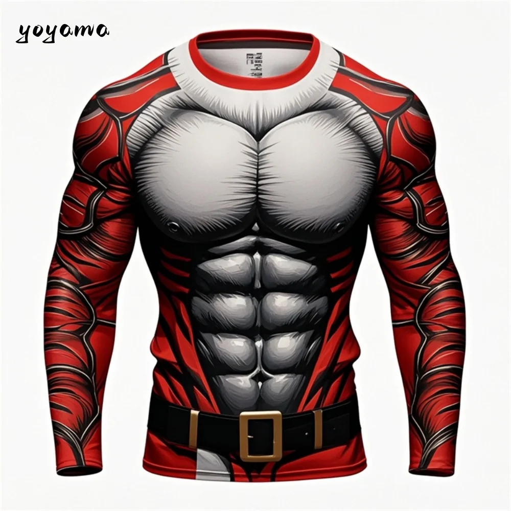 Funny Ugly Santa Claus Fake Muscles 3D Print T-shirts Xmas Men Women Long Sleeve Tees Fashion Oversized Christmas Men's Clothing