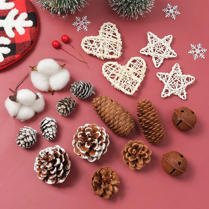 Pinecone-Accesorios de decoración navideña para el hogar, aguja de pino, adornos de árbol de Navidad para Año Nuevo, manualidades DIY, suministros