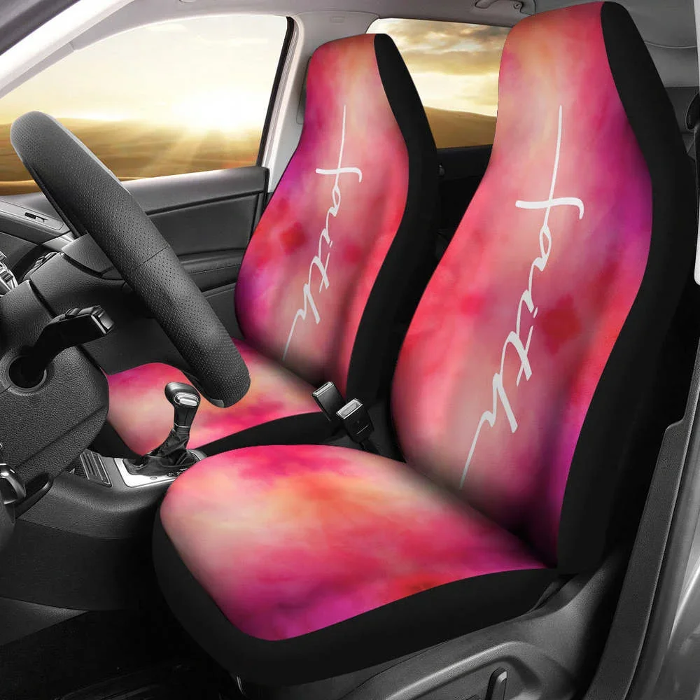 Faith Word Cross In White On Pink Watercolor Car Seat Covers Religious,Pack of 2 Universal Front Seat Protective Cover