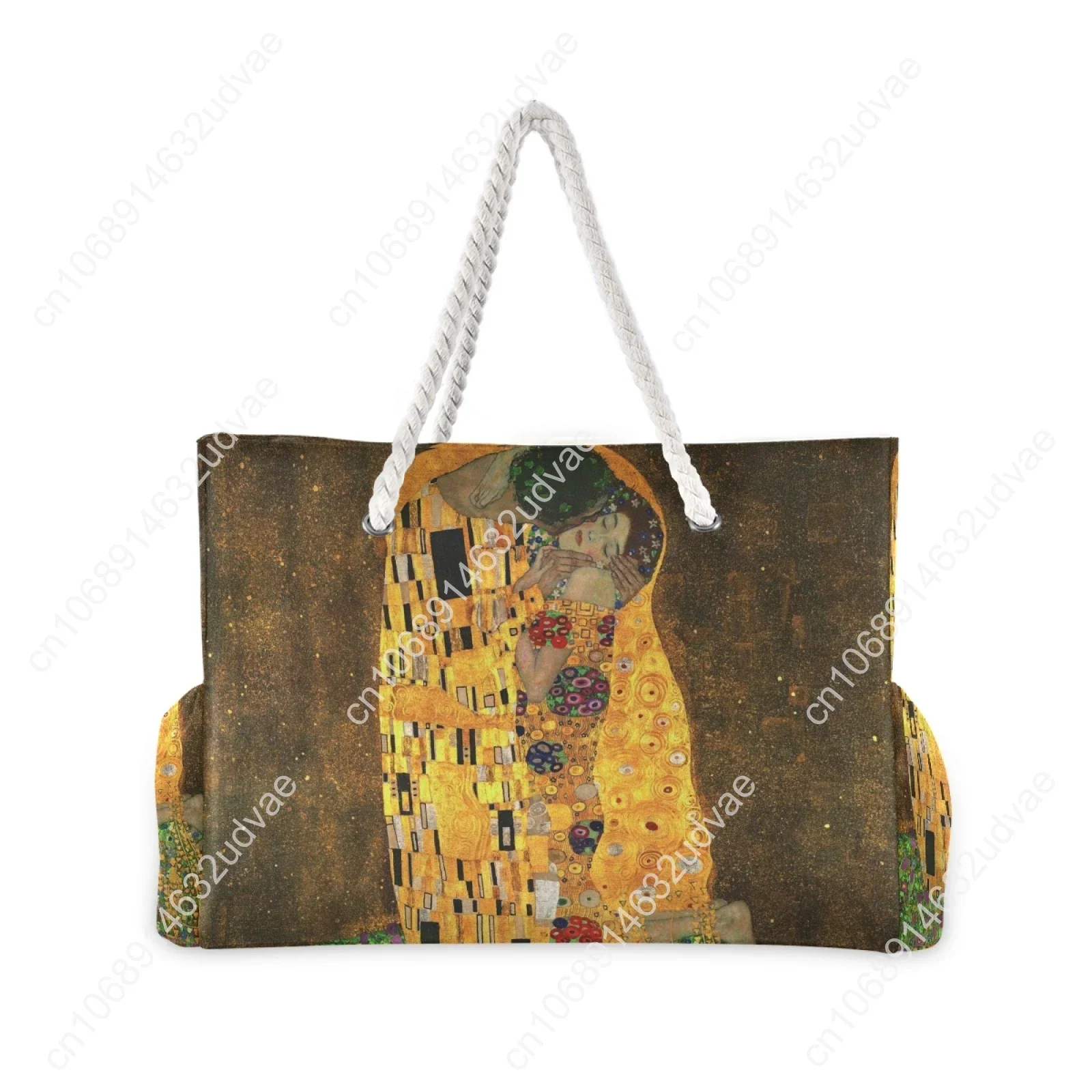 New Fashion Nylon Women Handbag Summer Beach Bag Large Capacity Tote Bag The Kiss By Gustav Klimt Print Shoulder Bag For Women