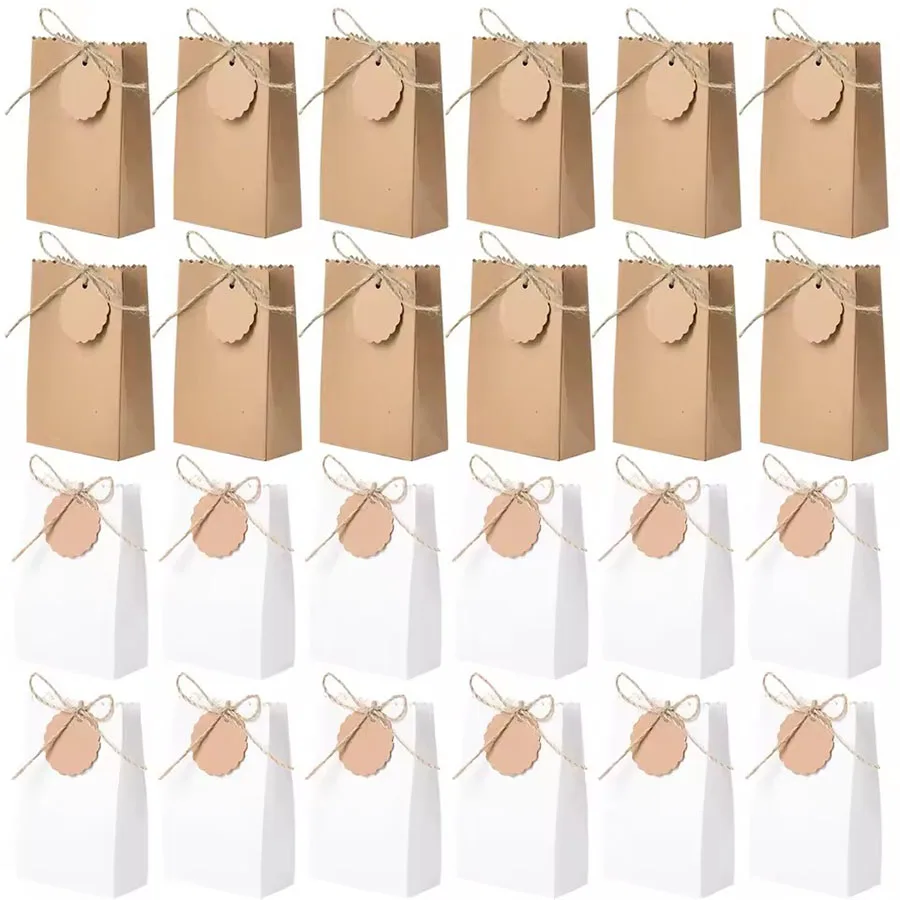 10/20/30 stücke Retro Kraft Papier DIY Geschenk Tasche Weiß Braun Cookie Hochzeit Gunsten Candy Box Lebensmittel verpackung Tasche Mit Seil Geburtstag Deco – Detail 3