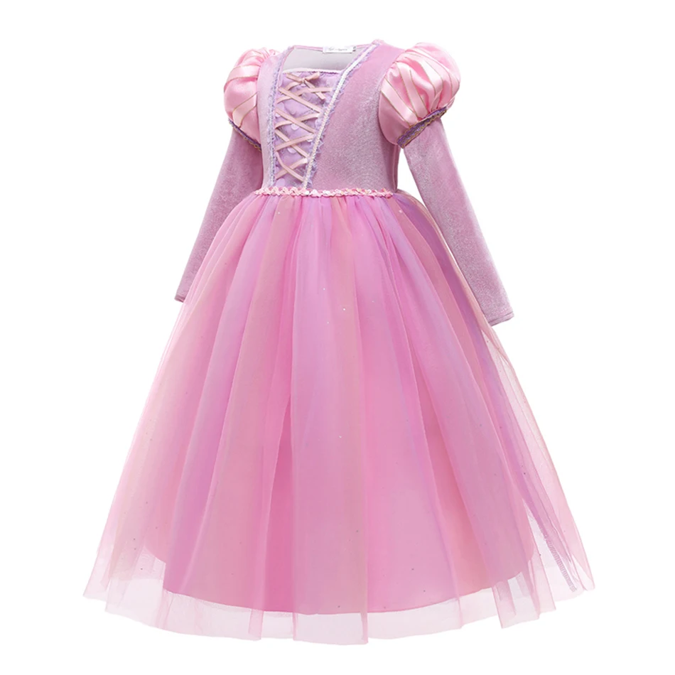 Rapunzel Rosa Langärmeliges Cosplay Prinzessinnenkleid Kinder Geburtstagsparty Ballkleid Mädchen Weihnachten Halloween Karneval Festival Festkleid – Detail 3