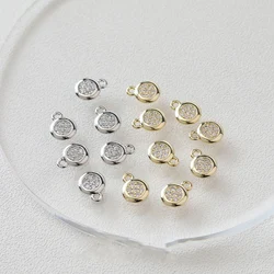 4PCS 14K Gold Plated Oblate Round Pendant Inlaid Zircon Simple Brass Charms DIY Making Supplies Accessories
