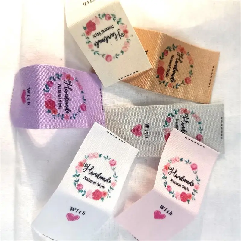 

Custom Color Cotton Sewing label, Logo or Text - fold Tags, Personalized Handmade Brand , Printing Labels, Sew Handmade Label