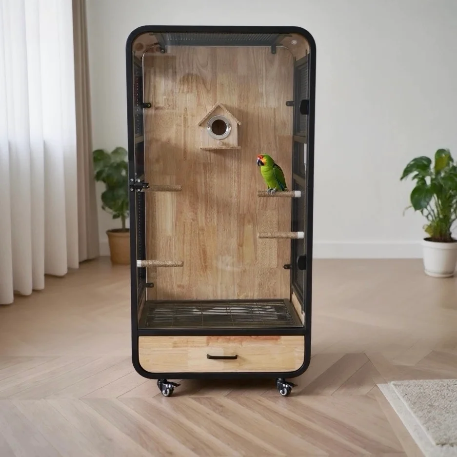 For Solid Wood Cockatiel Villa Cage, Extra Large Double-Layer Indoor Eco Bird Cage