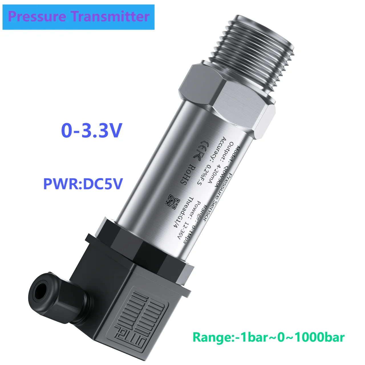 0-3.3V pressure sensor transmitter for water oil fuel gas air pressure transducer hydraulic 0-25bar 30bar 40bar 80bar sensor