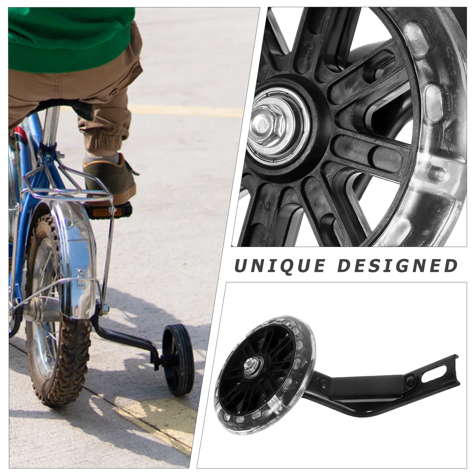 

1 set 1 Set Black Flashing Led Kids Bike Training Wheels Mute Adjustable Balance Auxiliary Wheels For Children Cycling Riding