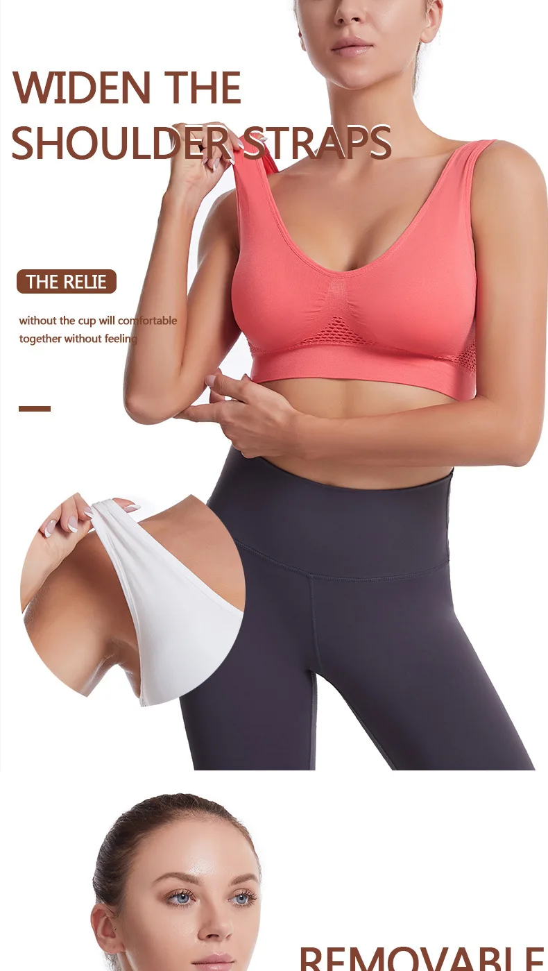 Stoßfester Sport-Yoga-BH für Frauen mit herausnehmbaren Brustpolstern, S-7XL, sexy elastischer Rücken, Baumwoll-Schlaf-BH, bequemes Schlafoberteil. – Detail 7