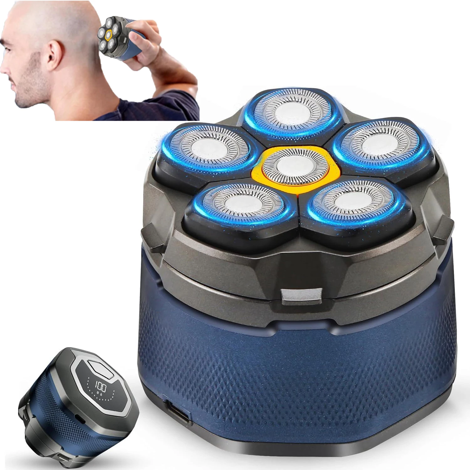 

Мужская портативная магнитная электробритва для лысины IPX6, водонепроницаемая, для влажного/сухого бритья, беспроводная бритва со светодиодным дисплеем, вращающаяся электробритва