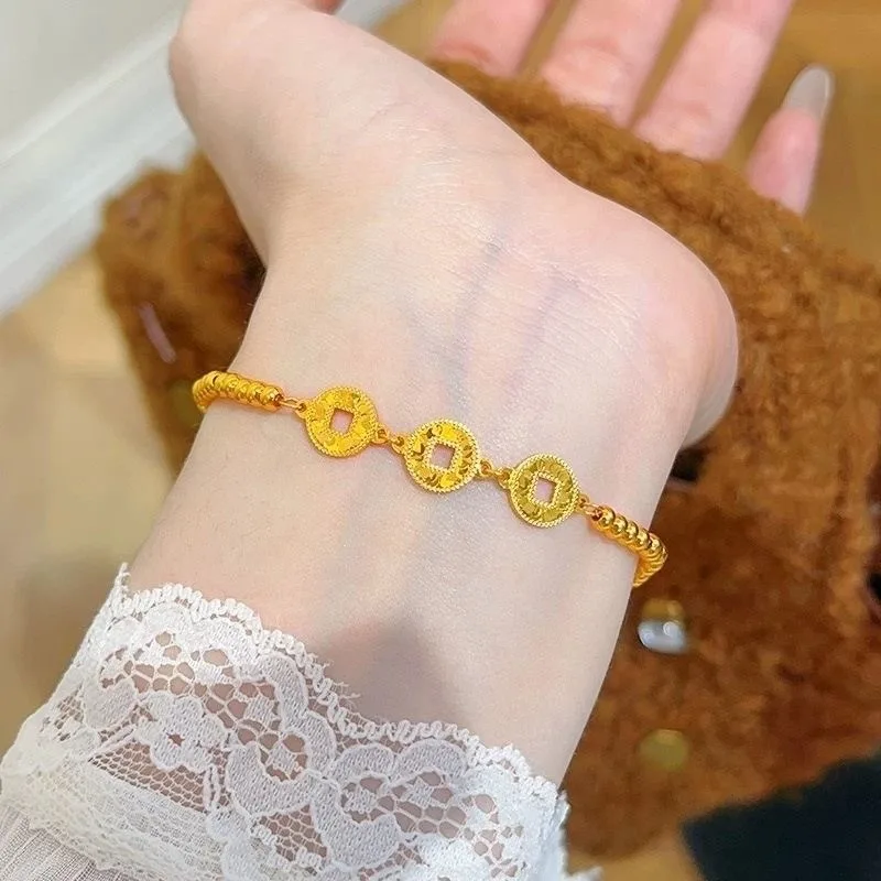 

Flash Crushed Ice Ice Coin Abacus Bead Bracelet Women's Models Do Not Fade To Attract Wealth Light Luxury Niche Gifts for Girlfr