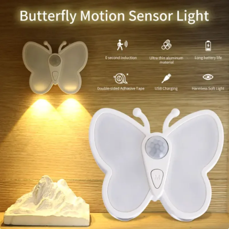 Butterfly Intelligent Human Body Sensing Night Light, Magnetic Suction Night Light, Three-level Adjustable Staircase Light