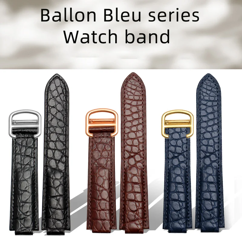 

Men Women Crocodile Leather Watch Strap For Cartier Blue Balloon WSBB0025 W69012Z4 Convex Watchband 18-11mm 20-12mm 22-14mm