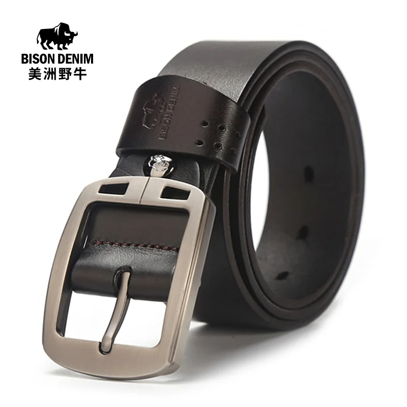 バイソンデニム本革男性の高品質バックルジーンズ牛革カジュアルベルトビジネスカウボーイウエストバンド男性-2024-新