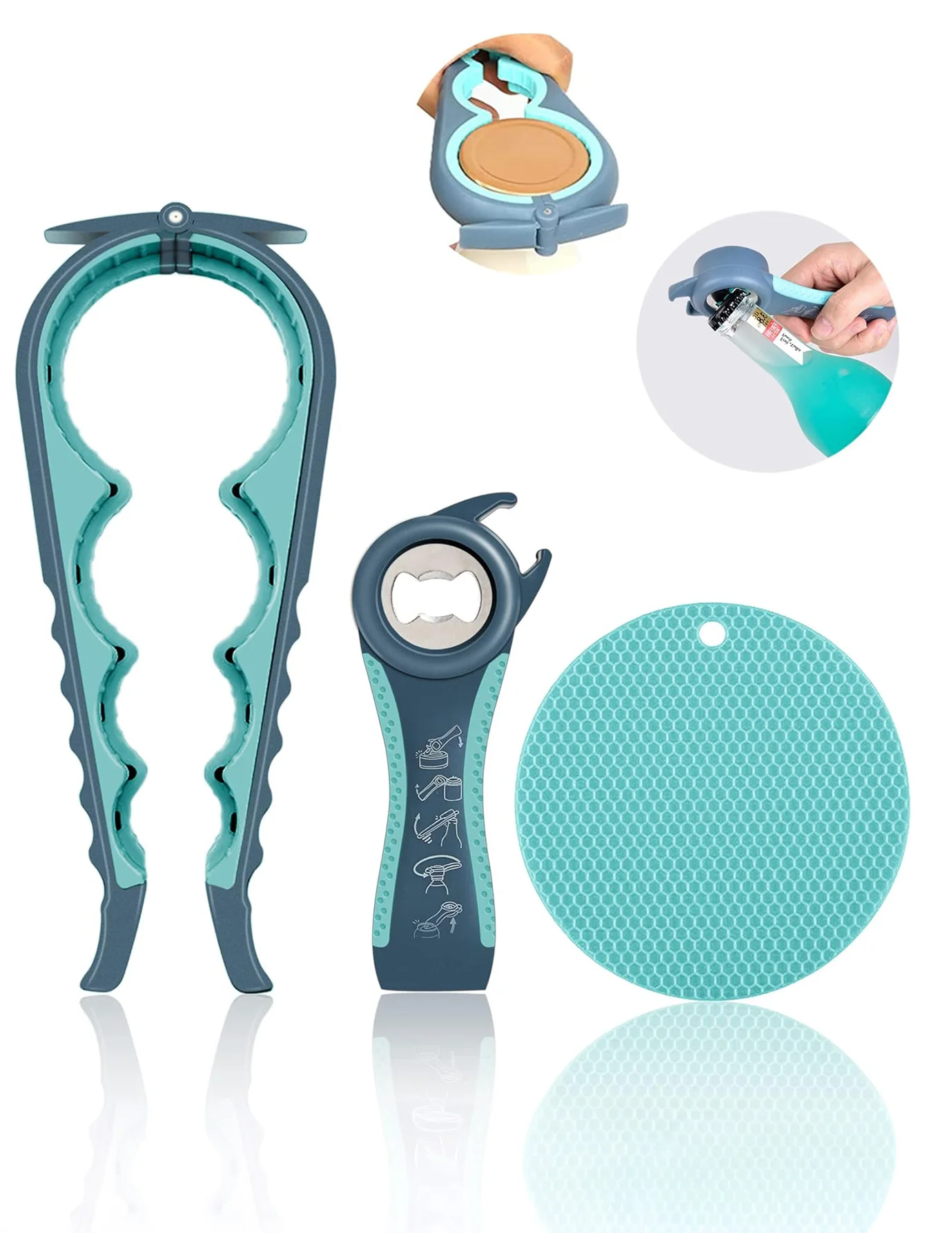 5 in 1 Bottle Opener Lid Opener For Arthritic Hands with Non Slip Rubber Jar opener Gripper Pad, Jar Opener for Weak Hands