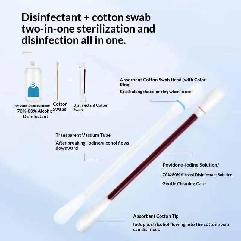 (HB05)50Pcs Disposable Iodine Alcohol Cotton Swabs Single Pack Fast For Home Travel Outdoor Wound Care