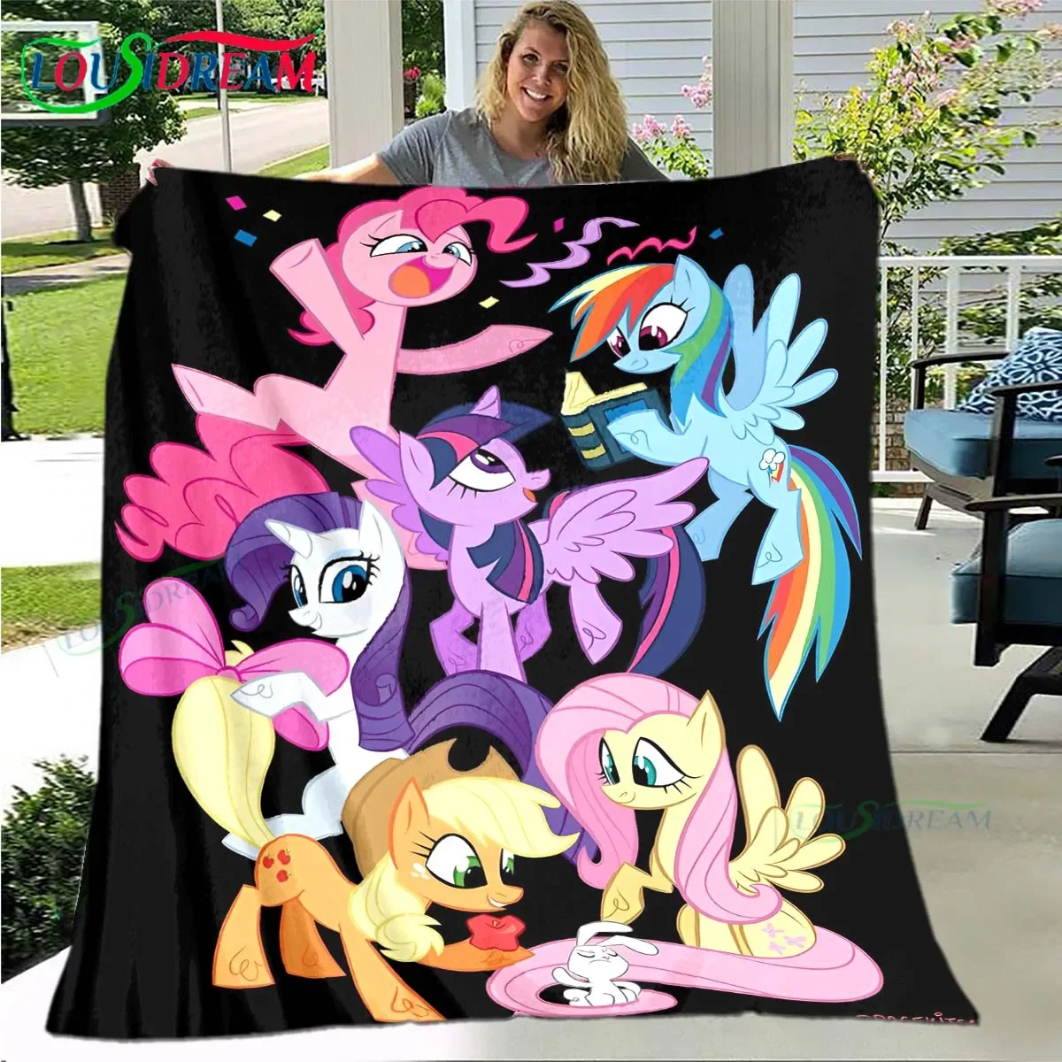 3D Fashion Cartoon Character P-Pony Pattern Blanket Flannel Thin Blanket Portable Home Travel Office Lunch Break Blanket Gift