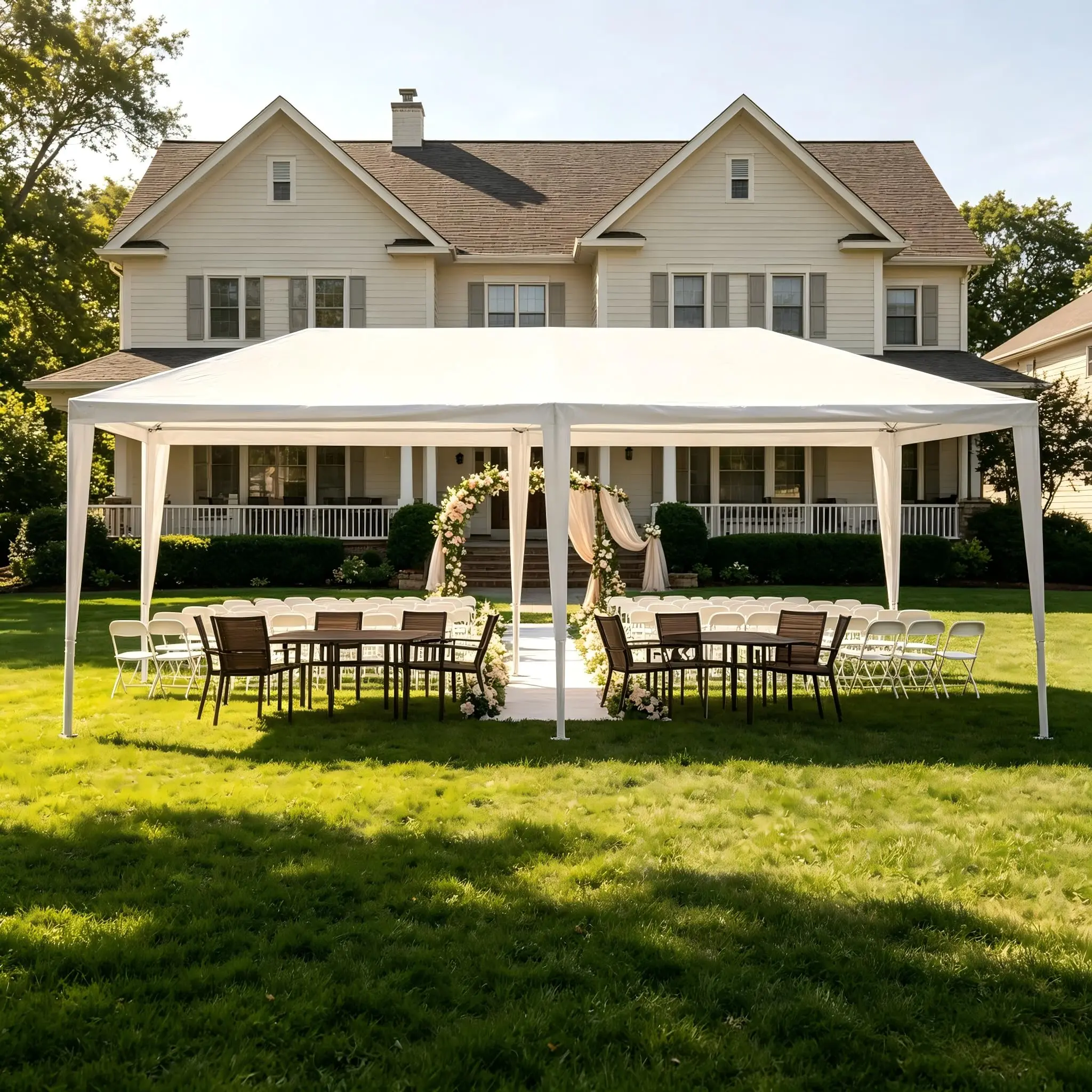 Waterproof Heavy Duty White Canopy Tent Without Sidewalls, Outdoor Gazebo Shelter, Wedding Party Tent for Backyard Patio, Garden, BBQ and Outdoor Events view 7