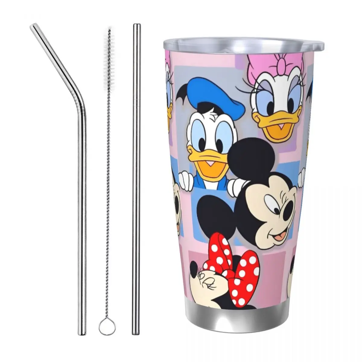 Mickey Minnie Donald Duck Daisy Cartoon Tumbler Vacuum Insulated Thermal Cup Stainless Steel Outdoor Mug Spill Proof, 20oz