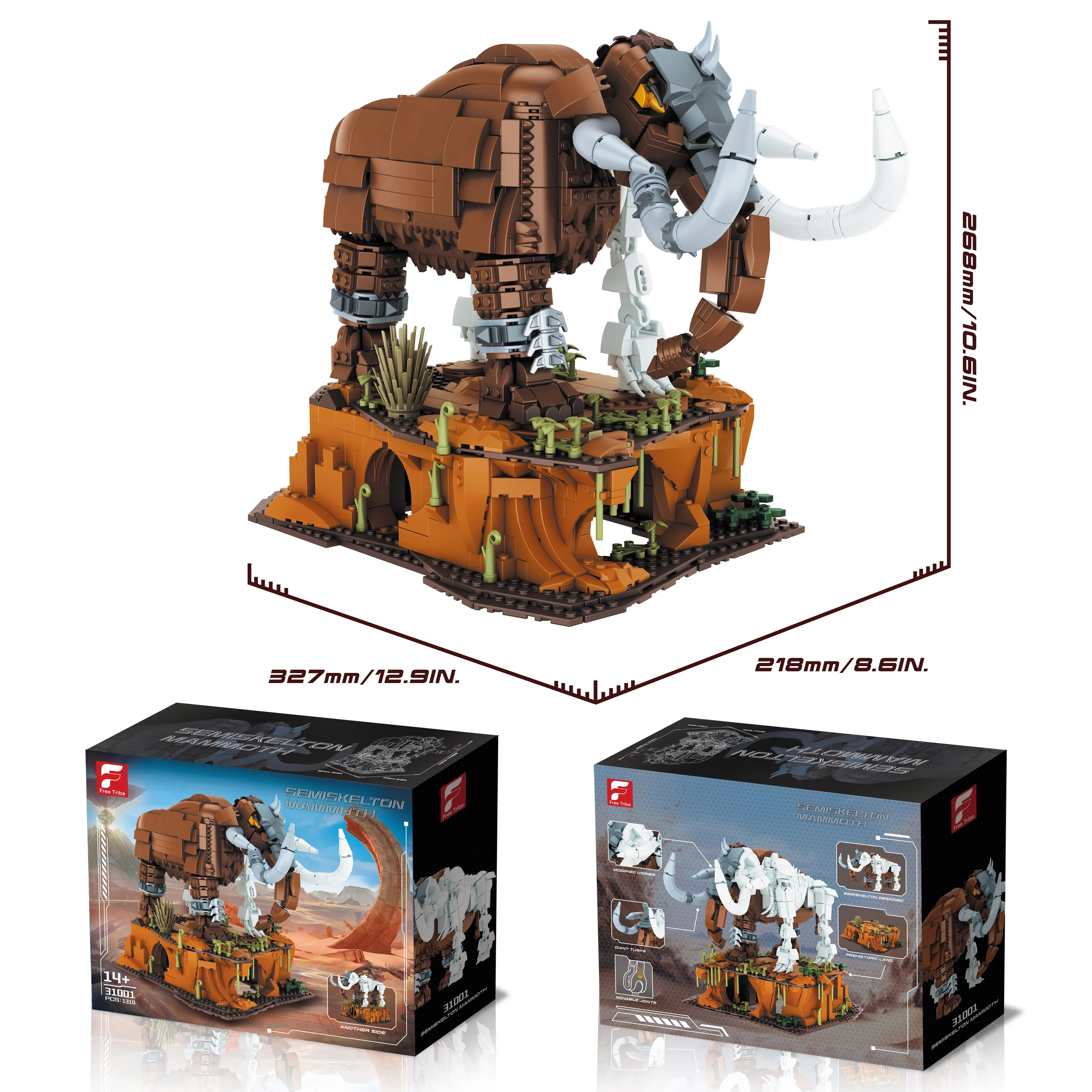 1310PCS Jurassic Semiskelton Mammoth Building Blocks Classic Ancient Animal Models Bricks Desktop Ornaments Boys Birthday Gifts