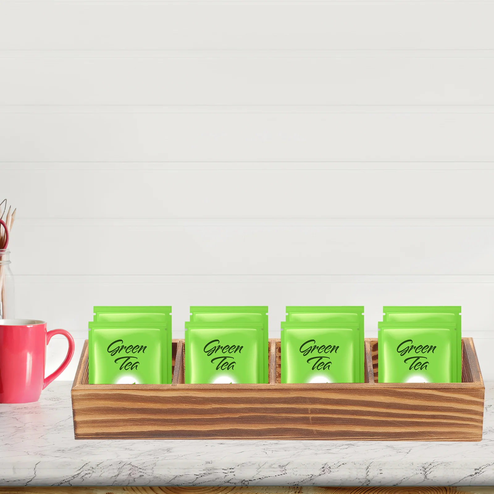 

Sugar Storage Box Holder For Coffee Bar Multi-function Tea Organizer Bag Wooden Crate