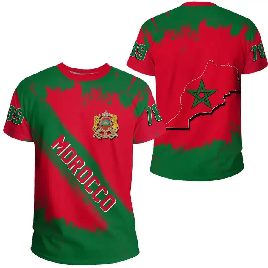 2024 Men\'s T-shirt Morocco Flag 3D Printing Casual Fashion Top Oversize O-Neck Men\'s and Women\'s T-shirt