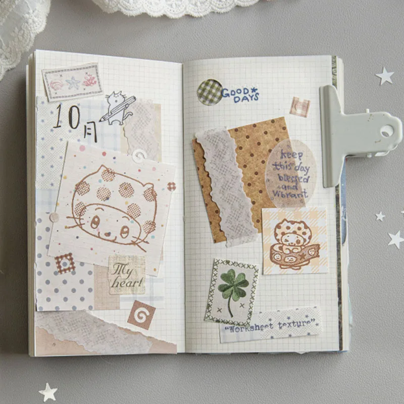 50pcs Creative Plaid Decor Scrapbook Vintage Material Paper Kit DIY Junk Journal Collage Photo Album Retro Background Paper view 5