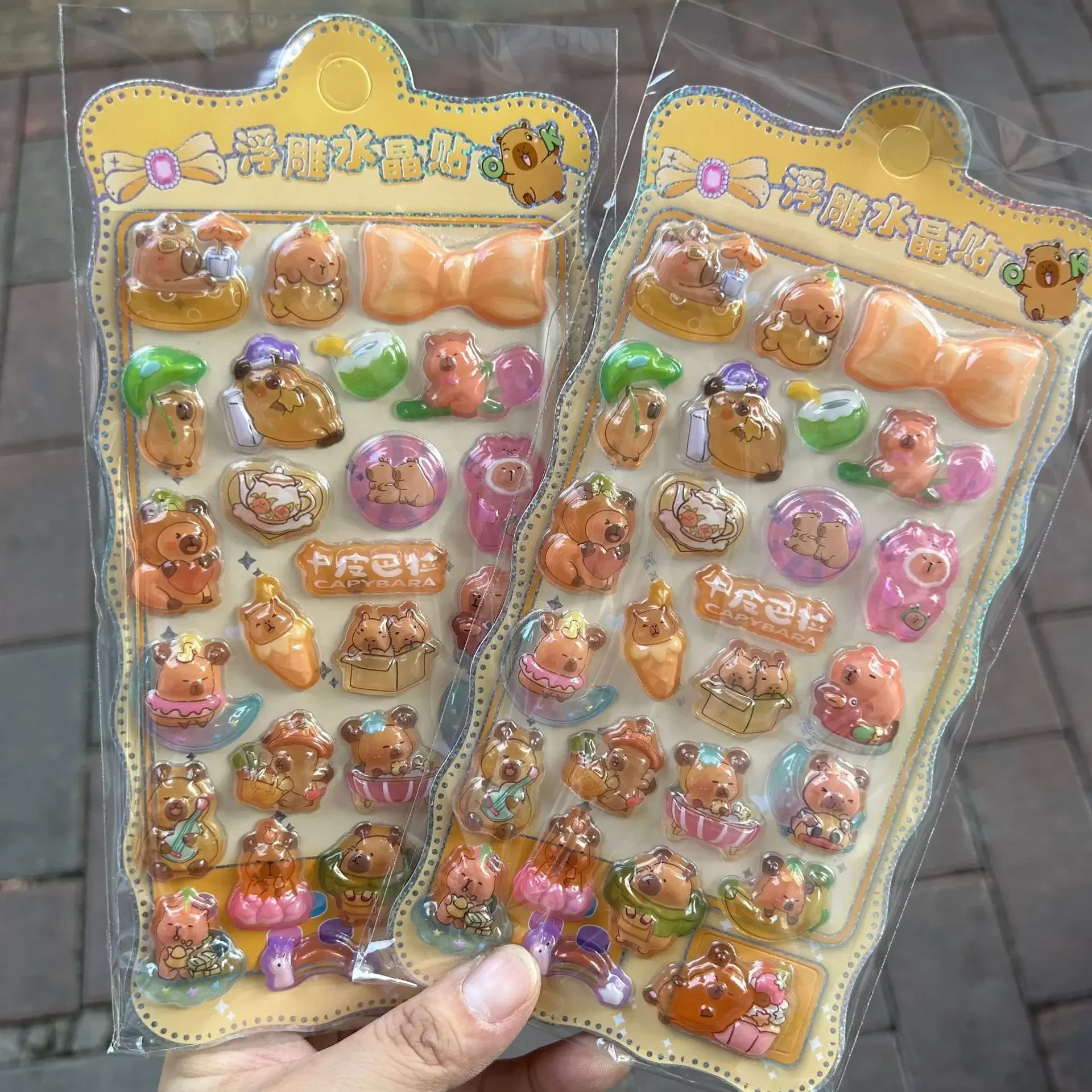 Style8 Cartoon Pijler Capibara Zwart Licht Pony 3D Driedimensionale Kristallen Sticker Handgemaakte DIY Materiaal Kindersticker