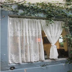 White Floral Lacework Wave Half Curtains for Home Windows Multipurpose Partition Short Sheer for Valance Kitchen Door Drapes