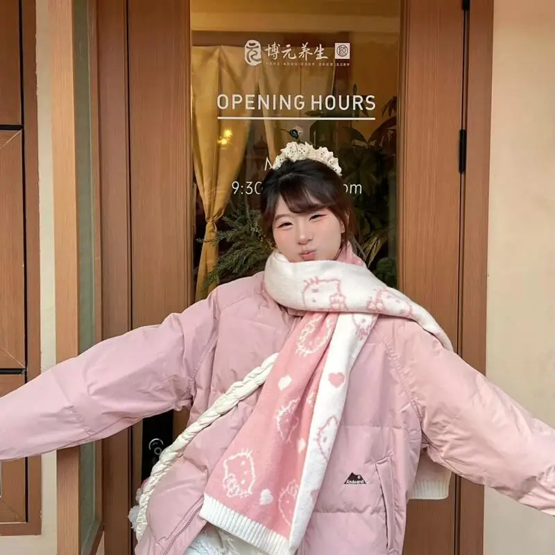 

Sanrio New Cartoon Scarf Hello Kitty Scarf Sweet Style Cartoon Student Outdoor Winter Style Thickened Keep Warm Windproof Scarf