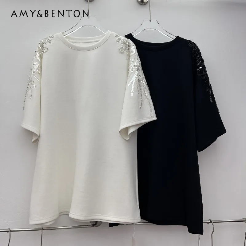 

2026 Summer New Oversized Top Tees Fashion High-Quality European Style Slim Fit T-shirt Short-sleeves Pullover Y2k Clothes Women