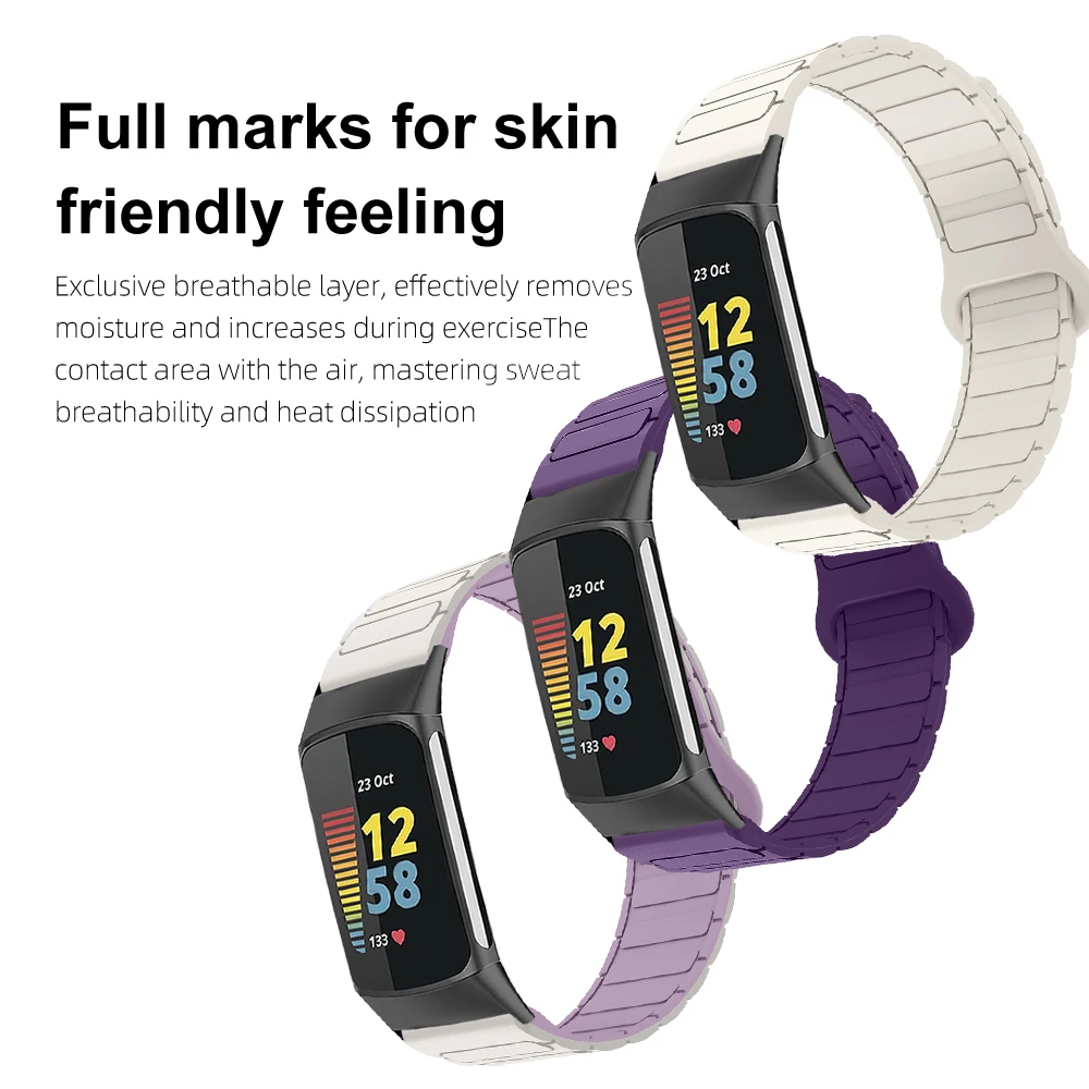 18mm Magnetic Strap For Fitbit Charge 3 4 5 Bracelet Armor Style Lightweight Silicone Quick Release Adjustable Sport Watch Band