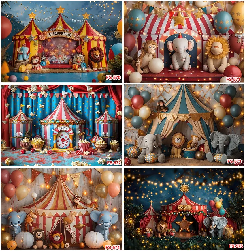 

Elephant Circus Carnival Backdrops for Photography Baby Shower Birthday Party Balloon Children Portrait Photo Backgrounds Banner