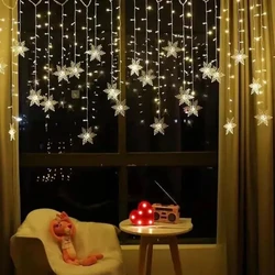 Christmas Snowflakes String Lights Flashing Fairy Curtain Garland Outdoor For Holiday Party New Year 2025 Decoration