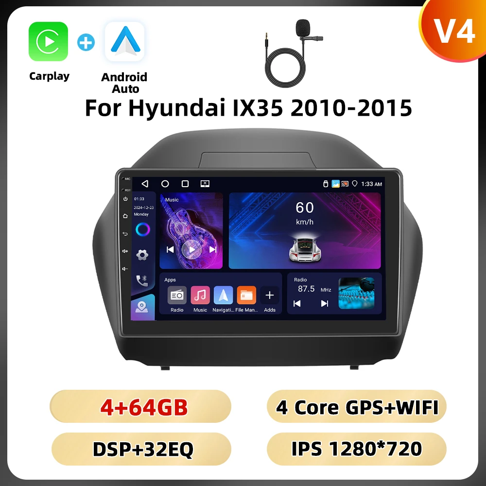 Podofo 10.1 ''Android Autoradio Voor Hyundai Ix35 2010-2015 Multimediaspeler Spiegel Link Wifi 4G Gps Android Auto Carplay Fm Rds