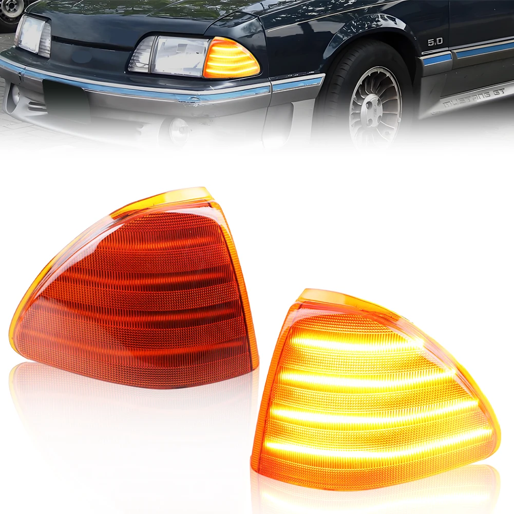 

2 шт. передних угловых габаритных фонарей/поворотников со светодиодами для Ford Mustang 1987-1993 годов выпуска