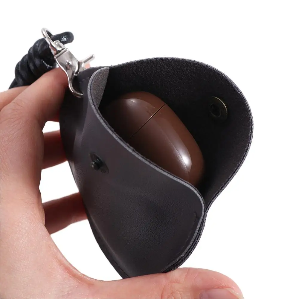 Portable PU Leather Hanging Neck Coin Purse With Lanyard Round Hanging Neck Earphone Bag Mini Wallet Card Case Key Case Daily
