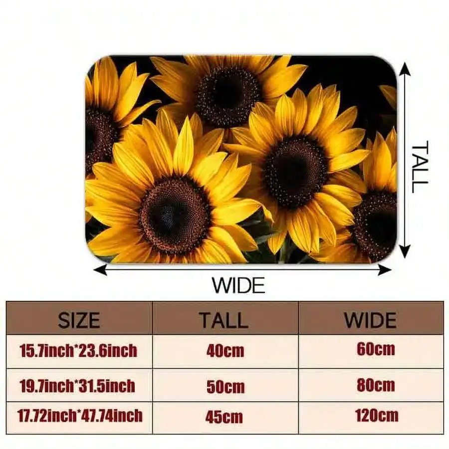 1pc Flannel Floor MatVibrant Sunflower Print Non-Slip Area Rug Botanical Floral Floor Mat For Home DecorNon-Slip, Machine Washable, Soft Area Rug For Home