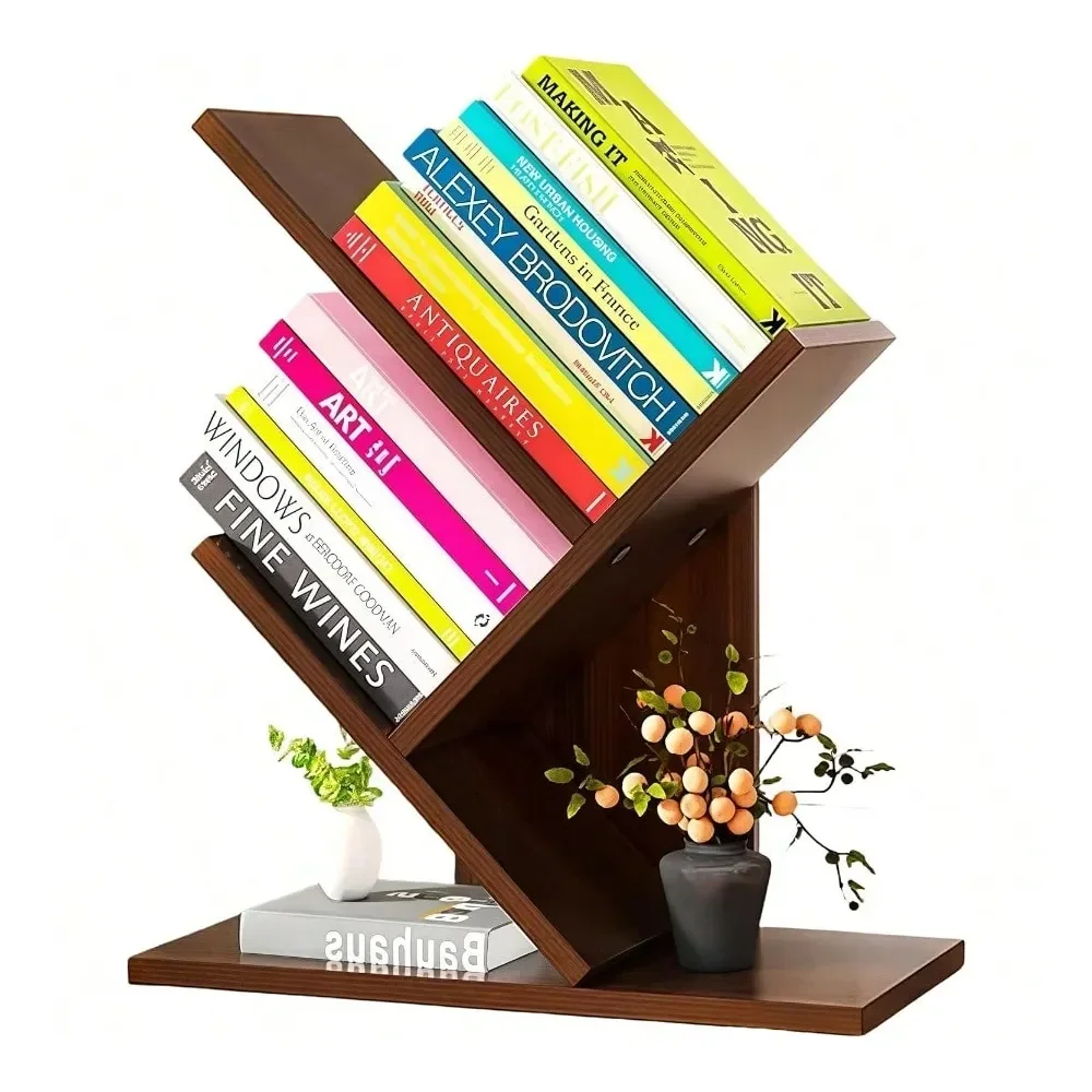 

Книжная полка, небольшая книжная полка, 3-ярусная деревянная мини-полка и подставка для книг в форме дерева для офиса, дома или школы, настольная книжная полка для демонстрации