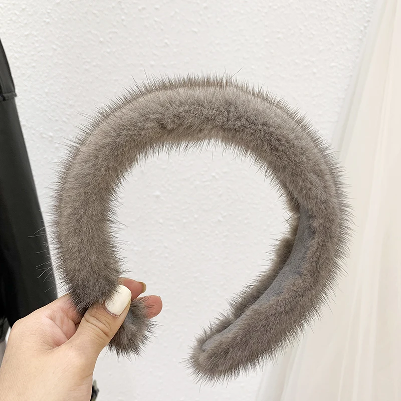 Female Real Mink fur headband Women Hair Genuin Fur Accessories Padded Winter Hair Hoop