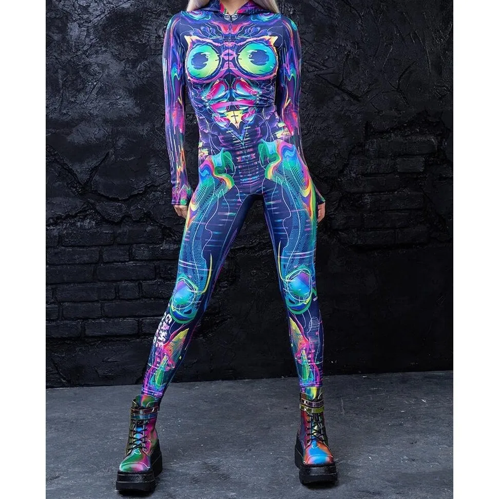 Unisex Cyber Punk 3D stampa digitale festa di Halloween gioco di ruolo vestito donna uomo Costume Cosplay tuta di carnevale