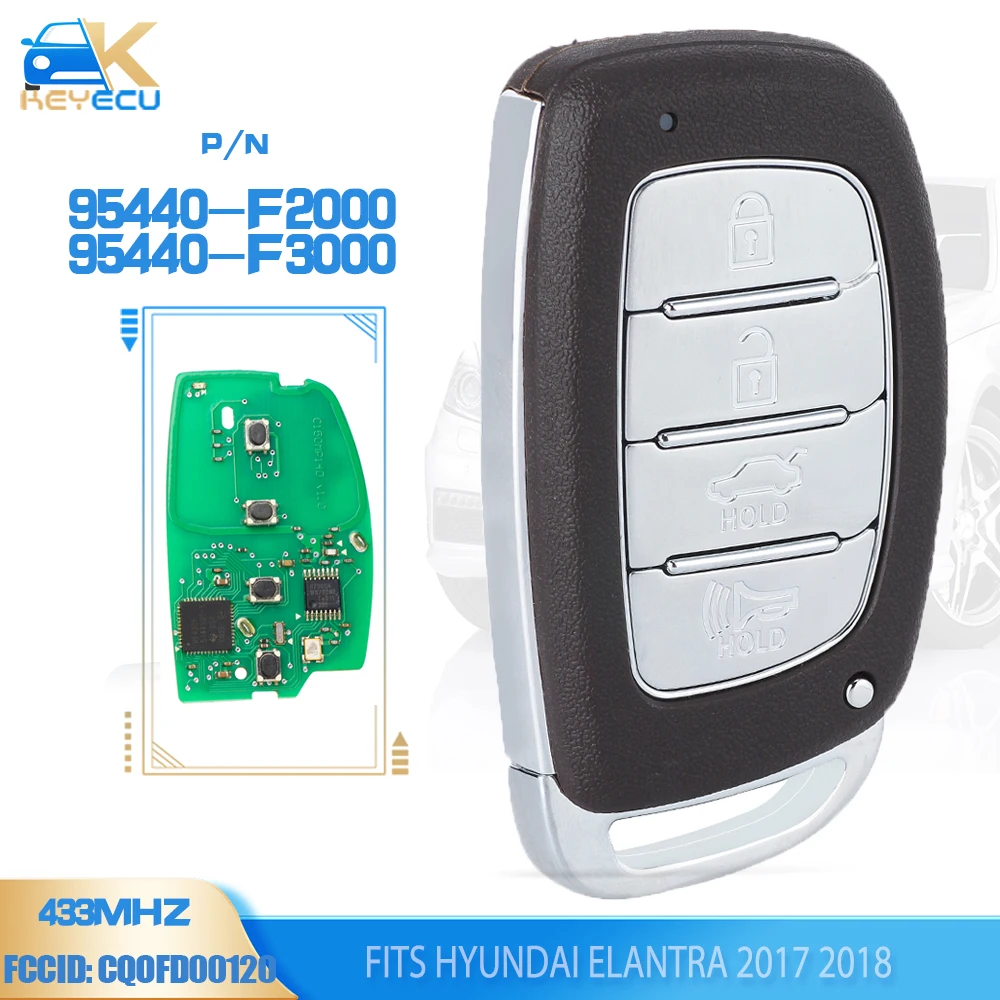 

KEYECU 95440-F2000, 95440-F3000 Smart Key Remote Control 434MHz 8A for Hyundai Elantra 2017 2018 FCC ID : CQOFD00120