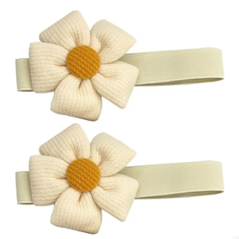 F19B Pack of 2 Floral Elastic Curtain Tiebacks with Adjustable Button for Home Decors