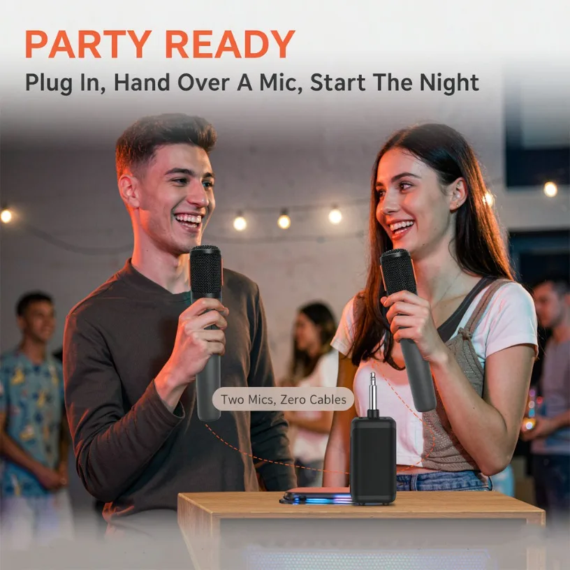 Wireless Mic System Dual Handheld AES-128 Encrypted 20H Battery 6.35mm Receiver For Party KTV Karaoke Speaker Anti-Interference